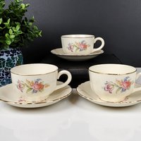 Set of 3 Wayside Vintage Homer Laughlin, Cunningham & Pickett Wayside Cups and Saucers