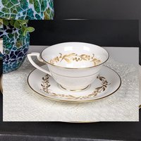 Vintage 1958 Gold Gilded Royal Worcester 'Saguenay' Tea Cup & Saucer