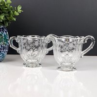Vintage Chintz Etched Fostoria Sugar Bowl and Creamer Set