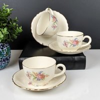 Set of 3 Wayside Vintage Homer Laughlin, Cunningham & Pickett Wayside Cups and Saucers