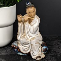 Vintage Chinese Shiwan Scholar Playing Flute Figurine