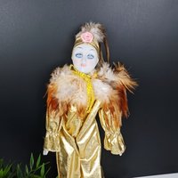 Vintage Porcelain Doll in Gold