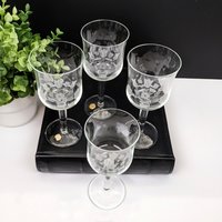 Set of 4 Vintage Etched Wine Glasses Made in Holland