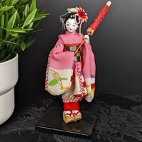 Pair of Vintage Small Wooden Geisha Figurines