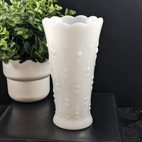 Vintage Anchor Hocking Milk Glass Vase Dots & Arrows Teardrop 7"
