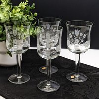 Set of 4 Vintage Etched Wine Glasses Made in Holland