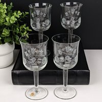 Set of 4 Vintage Etched Wine Glasses Made in Holland