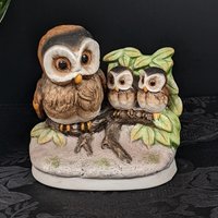 Vintage Homco 1298 Ceramic Mother Owl Babies Figurine