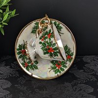 Vintage Ucago December Holly Tea Cup and Saucer Set