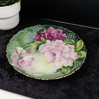 Reticulated Plate with Pink Roses on a Green Background