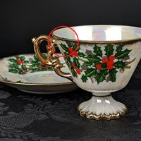 Vintage Ucago December Holly Tea Cup and Saucer Set