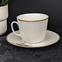 Vintage Bereuther Waldsassen Tea Cup and Saucer with Blue Grosbeck Design