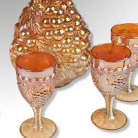 Imperial Glass Decanter and 5 Cups - Rich Fire & Iridescent Beauty
