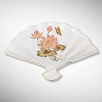 Vintage Japanese Ceramic Fan Adorned with Waterlilies