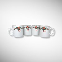 Vintage Set of 4 Poinsettia & Ribbons Fine China 12oz Mugs