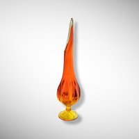 Mid Century Viking 19" 6 Petal Persimmon Orange Swung Glass Vase