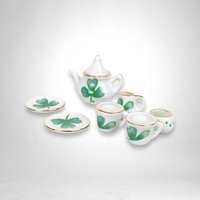 Delton Product Tiny Fairy Clover Tea Set for 2 with Basket