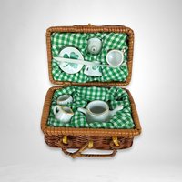 Delton Product Tiny Fairy Clover Tea Set for 2 with Basket