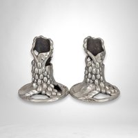 Pair of Vintage 1989 Seagull Pewter Candlestick Holders, Made in Canada, 3.25" Tall, Excellent Condition
