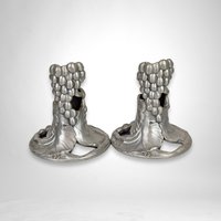 Pair of Vintage 1989 Seagull Pewter Candlestick Holders, Made in Canada, 3.25" Tall, Excellent Condition