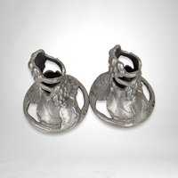 Pair of Vintage 1989 Seagull Pewter Candlestick Holders, Made in Canada, 3.25" Tall, Excellent Condition