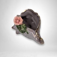 Vintage Purple Conch Planter | Pink Rose Accent | Ceramic Seashell Decoration | Coastal Decor | Beach House | Succulent Planter