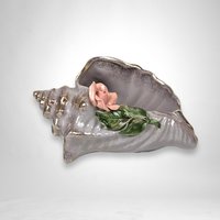 Vintage Purple Conch Planter | Pink Rose Accent | Ceramic Seashell Decoration | Coastal Decor | Beach House | Succulent Planter