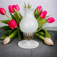Vintage MCM Milk Glass Hobnail Lamp