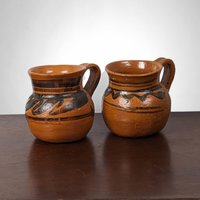 Pair of Vintage Mexican Pottery Mugs with Hand-Painted Designs, Perfect for Home Decor or Gifts
