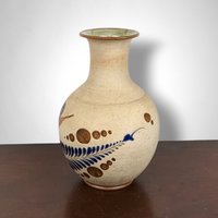 Vintage Tonala Pottery Vase with Hand-Painted Bird | Mexican Folk Art | Rustic Home Decor