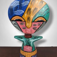 African Hand Carved, Painted Fertility Figurine
