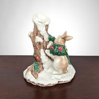 Set of 2 1991 Fitz and Floyd Woodland Santa Candlesticks: Festive Holiday Decor