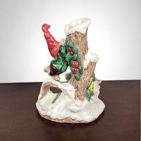Set of 2 1991 Fitz and Floyd Woodland Santa Candlesticks: Festive Holiday Decor