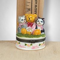 Vintage Ceramic Trinket Box with Bear and Cats: Whimsical Collectible