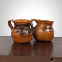 Pair of Vintage Mexican Pottery Mugs with Hand-Painted Designs, Perfect for Home Decor or Gifts