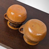 Pair of Vintage Mexican Pottery Mugs with Hand-Painted Designs, Perfect for Home Decor or Gifts
