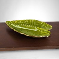 California Pottery Large Green Leaf Ashtray: Vintage Chic Home Decor
