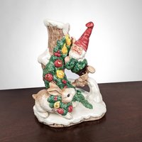 Set of 2 1991 Fitz and Floyd Woodland Santa Candlesticks: Festive Holiday Decor
