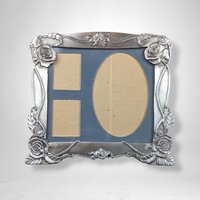 Vintage Pewter Collage Photo Frame with Elegant Rose Design
