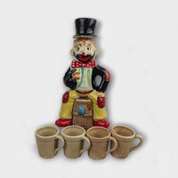 Vintage Ceramic Hobo Clown Decanter Set with 4 Cups