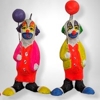 Set of 6 Small Vintage Paper Mache Folk Art Clown Figurines - Whimsical Collectibles