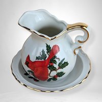 Elegant Vintage Lefton Cardinal Mini Pitcher and Bowl Set - Timeless Charm