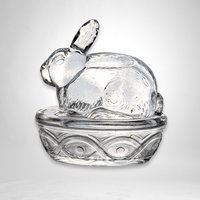 Vintage Galerie Clear Glass Bunny Trinket Box | 5" Tall | Bunny Figurine Lid | Candy Dish | Excellent Condition