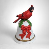 Ceramic Cardinal Bell Music Box, 5.5" Tall, Christmas Carol, "We Wish You a Merry Christmas", Vintage, Holiday Decor, Gift