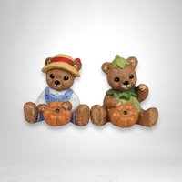 Set of 2 Homco Fall Bear Ceramic Figurines 1426