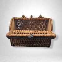 Vintage Wicker Handbag | Leather & Wood Clasp | 7" Tall x 9.25" Long | Summer Purse | Boho Style | Woven Bag | Unique Accessory