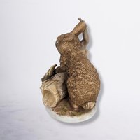 Homco Rabbit on Log Ceramic Figurine