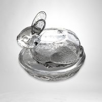 Vintage Galerie Clear Glass Bunny Trinket Box | 5" Tall | Bunny Figurine Lid | Candy Dish | Excellent Condition