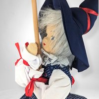 Vintage Hanging Witch on Broom with Porcelain Face