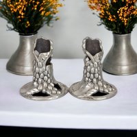 Pair of Vintage 1989 Seagull Pewter Candlestick Holders, Made in Canada, 3.25" Tall, Excellent Condition